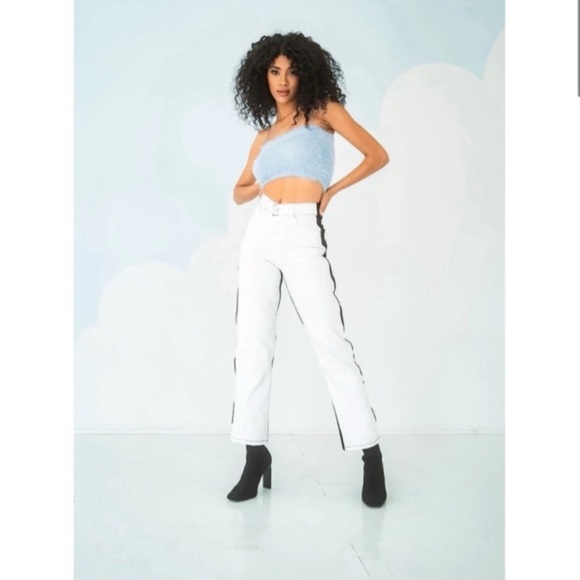 REVICE Two-tone Jeans Black White On & Off Again Ex-boyfriend Wavy Denim B&W 28 - Picture 2 of 14